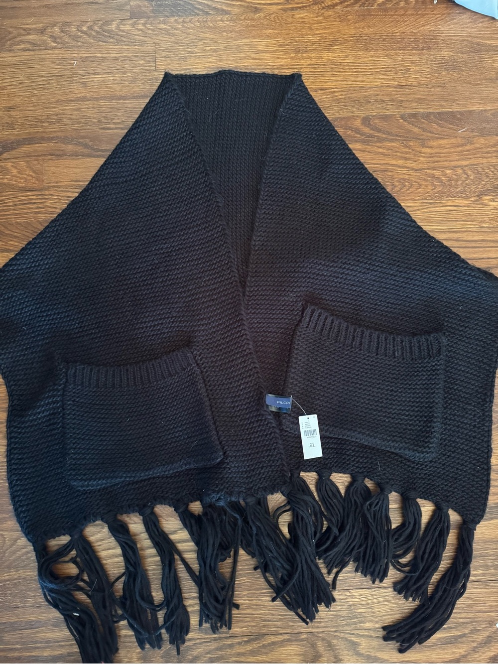 Pilcro Anthro One Size Black Fringe Knit Open Shrug